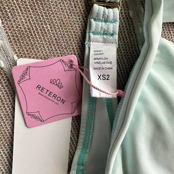 NWT RETERON Mint Green Bikini Set XS Triangle Top Cheeky Bottom Swimwear‎ - Picture 2 of 8